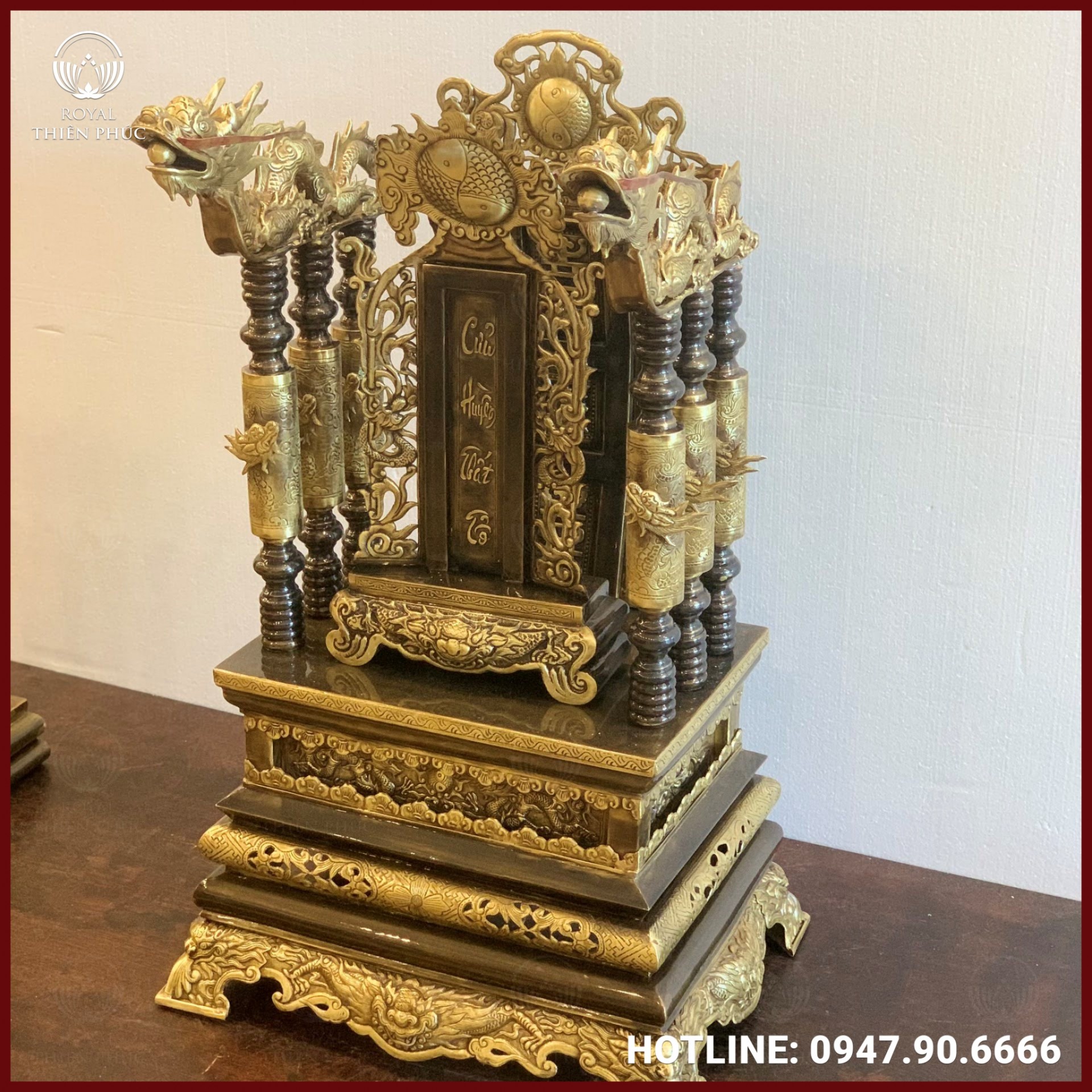 Ngai thờ đồng vàng hun giả cổ đặt bài vị cửu huyền thất tổ cao 40cm
